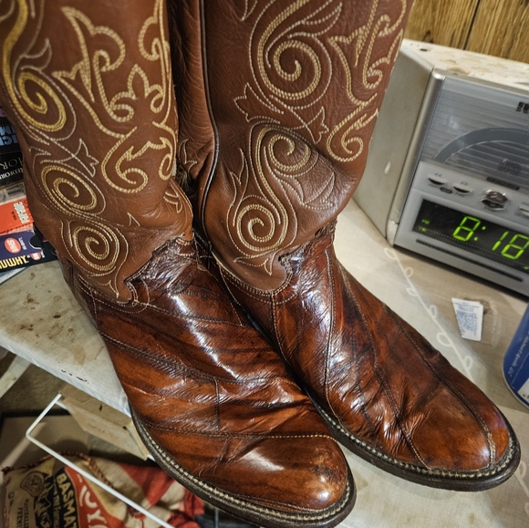 Men's Justin Chocolate Eel Hide Western Boots Estate item - Picture 6 of 6